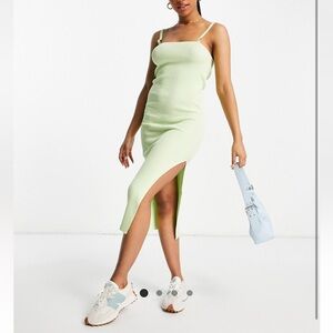 Miss Selfridge midi rib strappy dress in green